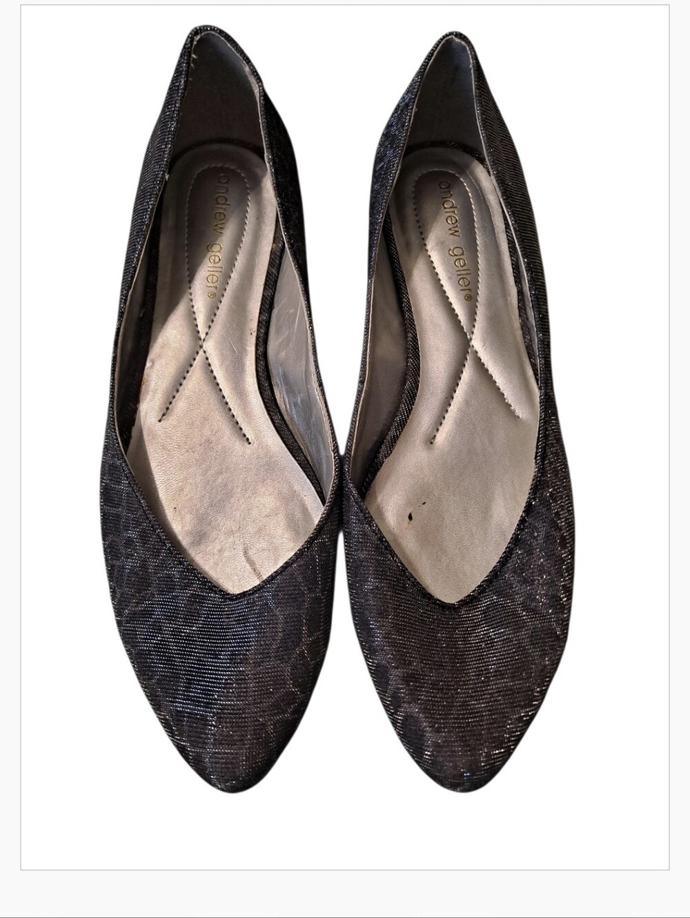Andrew Geller Black And Silver Pointed-Toe Shimmer Flats